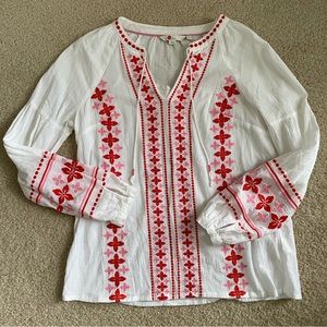 Boden 100% cotton blouse top semi sheer embroidered flowers size 4 women
